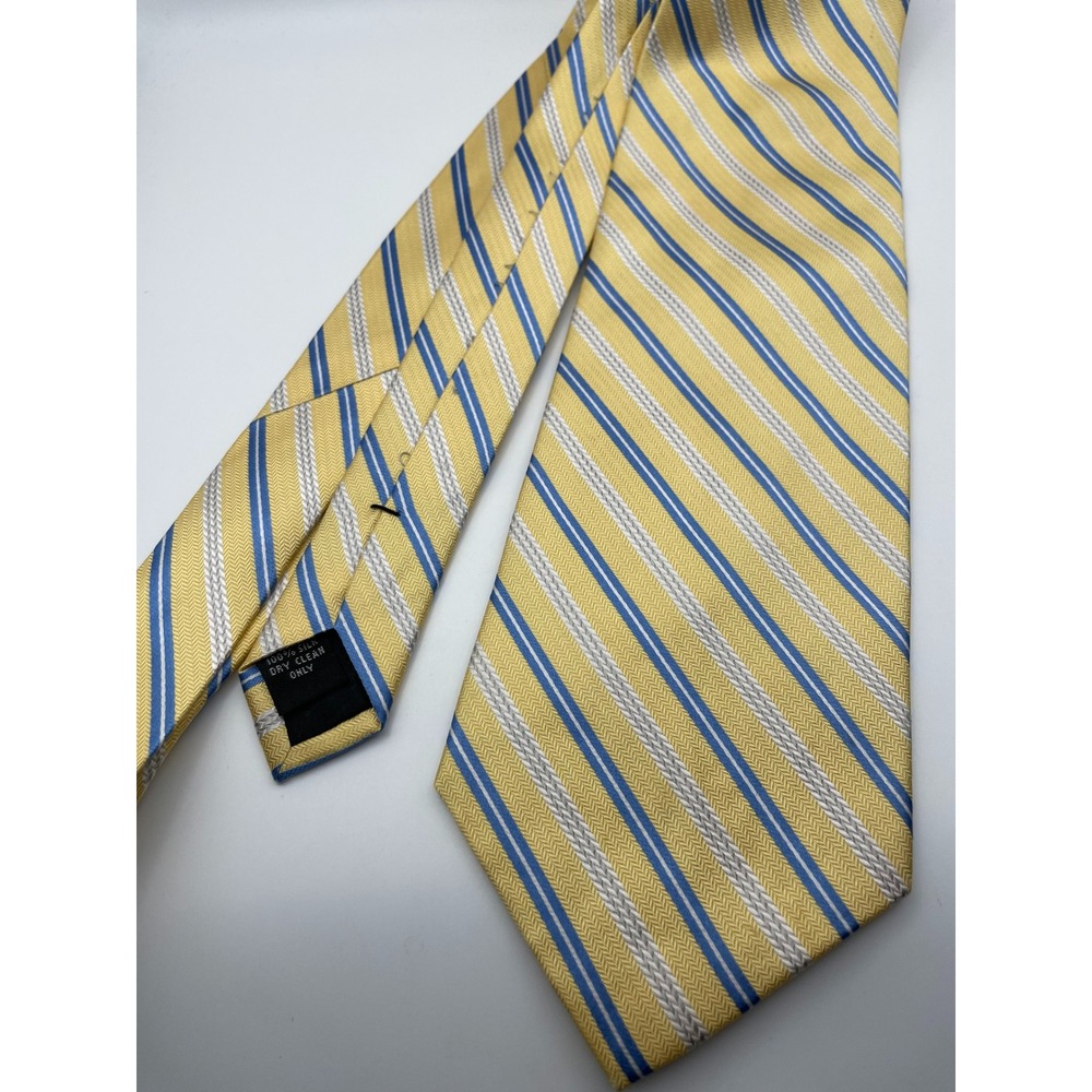 Pierre Cardin Mens Silk Tie Yellow Blue White Diagonal Striped Herringbone Woven